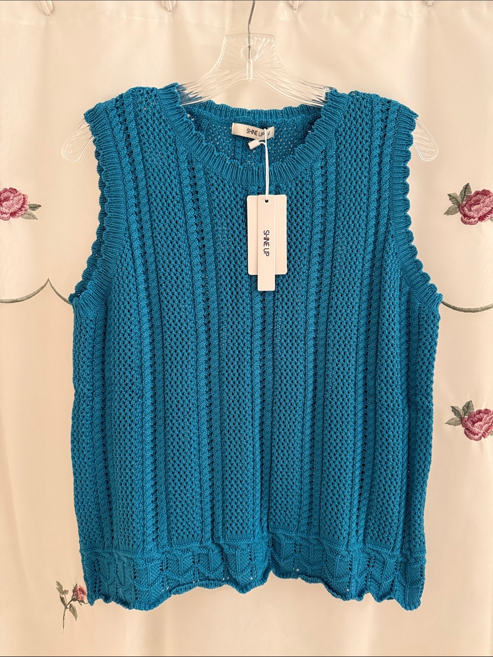 Teal Blue Sleeveless Knit Sweater Tank Top